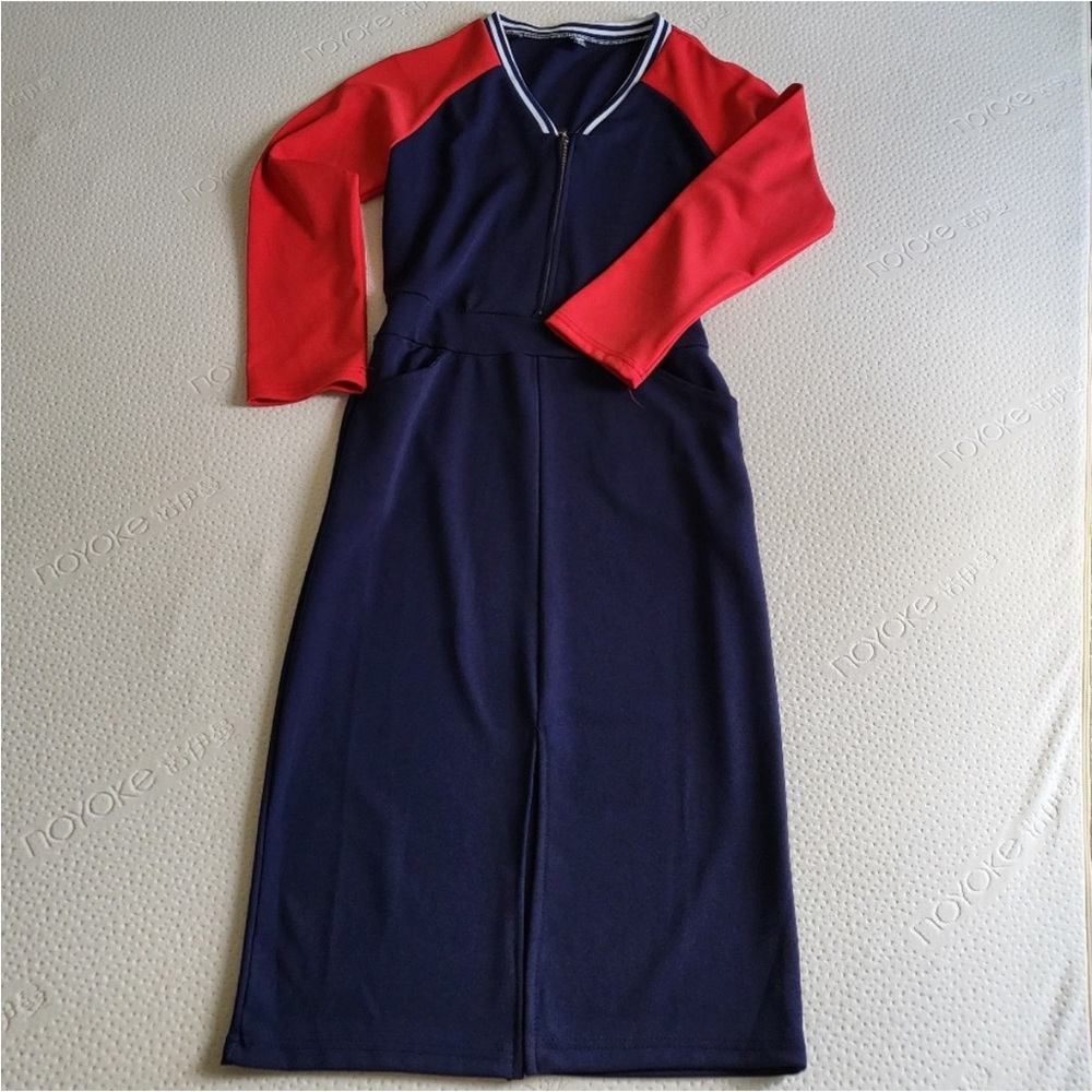 SHEIN Navy and Red Raglan Sleeve Baseball Dress SZ S/M